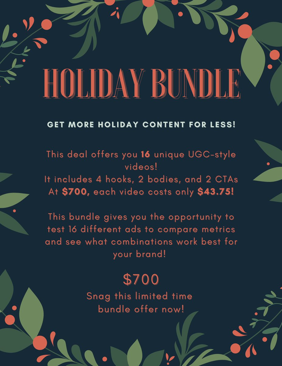 sociallyCC27's tweet photo. HOLIDAY BUNDLE ALERT! At $43.75 per video this is an absolute steal! Send me an email or DM to snag this amazing bundle for your UGC needs! https://t.co/PVNpv3z0xT