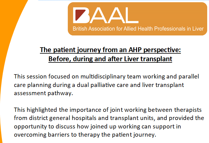 LiverAHPs's tweet photo. @LiverAHPs we have been reflecting on the first AHP specific event as part of BASL annual meeting in Leeds in September. For those who were unable to attend we have summarised the sessions for you below. (1/3) @basl_events @liverprehabPT @alicefreer18 @AlisonB55621443 https://t.co/oAzSjnbcUC