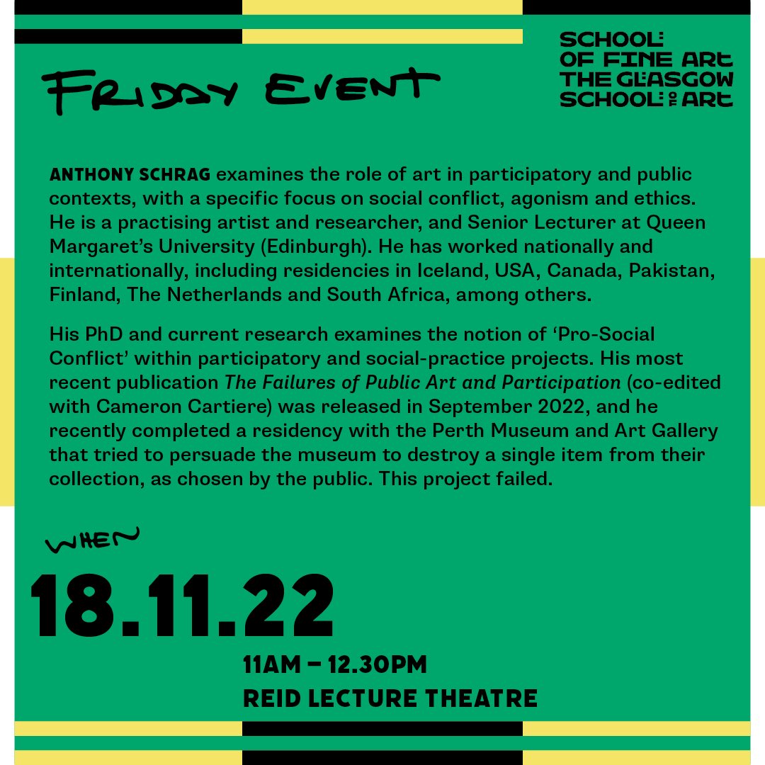 sofafridays's tweet image. This Friday we welcome @anthonyschrag to @sofafridays ~ in-person @gsofa Reid Lecture Theatre or streaming on Zoom, 11am - 12.30pm