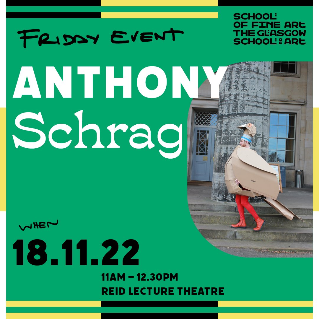 sofafridays's tweet image. This Friday we welcome @anthonyschrag to @sofafridays ~ in-person @gsofa Reid Lecture Theatre or streaming on Zoom, 11am - 12.30pm