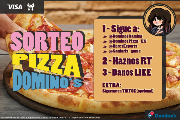 Gracias al club, tenemos SORTEO de UNA PIZZA DE DOMINO`S 🥳

✨Sigue en twitter a <a href="/DominosGaming/">Domino's Gaming</a> , <a href="/DominosPizza_ES/">Domino's Pizza España</a> , <a href="/KeresEsports/">Keres Esports</a> y a mí @Sanlaris_game 
✨Haz RT a este twit
✨Dale un LIKE

🌠EXTRA: Doble participación si también me sigues en TIKTOK tiktok.com/@sanlaris_game