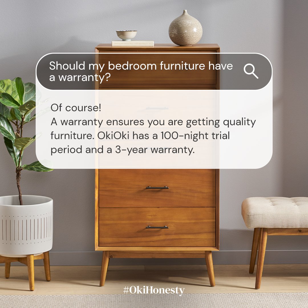 A warranty isn't always included, but is always a good idea. We offer a complimentary 3-year warranty on all furniture. 🛏️ 

Looking to upgrade your bedroom? 👀 Try our furniture with a 100-night-trial. You won't be disappointed, Oki?