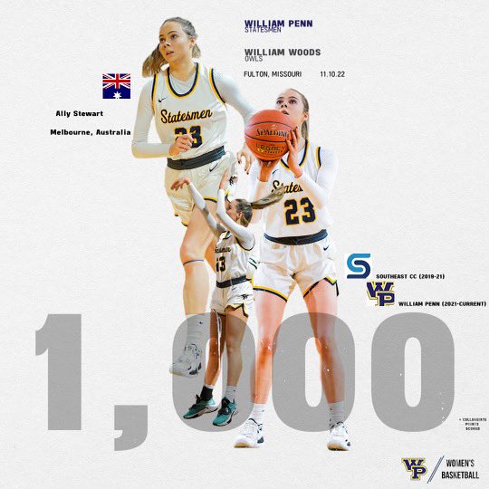 StatesmenWBB's tweet photo. Congratulations on Ally Stewart’s 1,000 point career point scored vs. William Woods! We are so proud of her and can’t wait to see what the rest of the season brings! https://t.co/ik5e3eKWBM