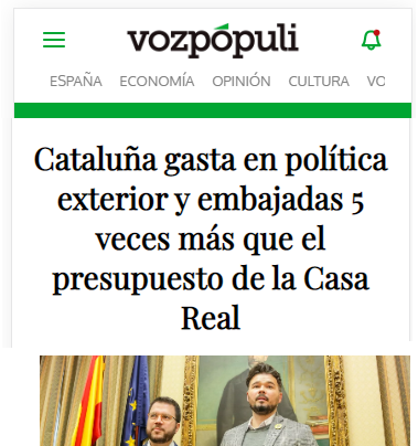 CCivicaCatalana's tweet photo. Las embajaditas catalanas en el extranjero, con separatistas puestos a dedo cobrando 100.000 euros por crear odio contra España, nos cuestan 5 veces más que la Jefatura del Estado.

El 155 para cuándo? https://t.co/wqf6vqReK5