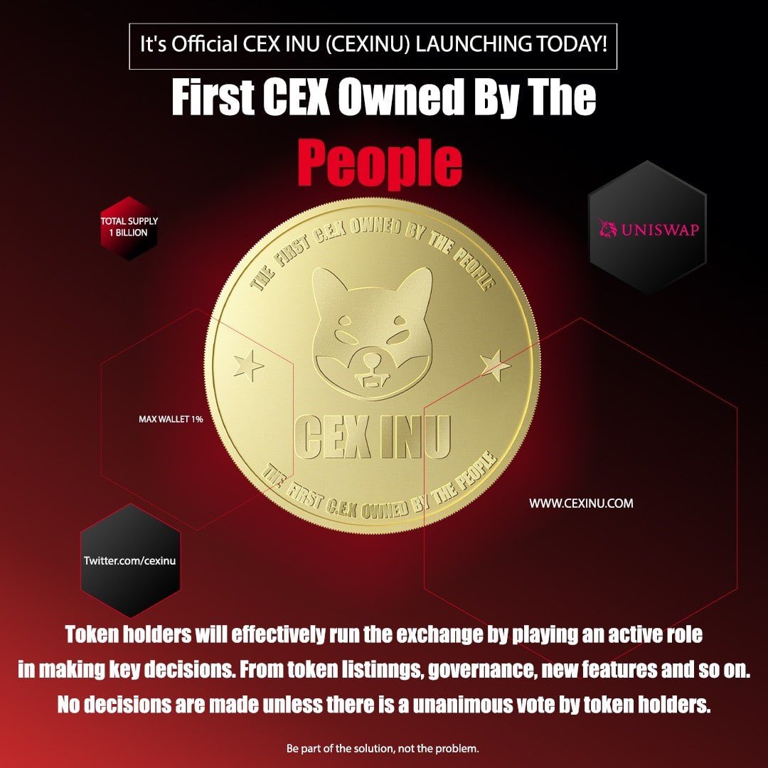 Jonnklein's tweet photo. Change is coming. First CEX owned by the people. Phase 1 release of its native token today CEX INU🔥

Token holders will effectively run the exchange by playing an active role in making key decisions. 

Website: https://t.co/FWdZcF29GB 

Telegram: https://t.co/Gn26Cd9hu1

💰💰 https://t.co/DO5EAOXeYz