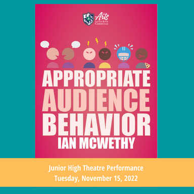 LRCAFineArts's tweet photo. The audience takes the spotlight as everyone seated steals the show during a Shakespearean masterpiece. JH Theatre and Tech Theatre present "Appropriate Audience Behavior" Tuesday evening at 7:00 pm in Warrior Hall. #lrcafinearts #lrcajh https://t.co/UZX6D4a79c