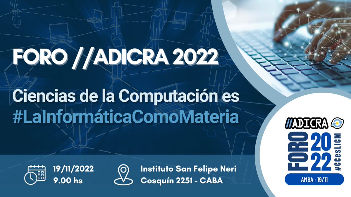 lasdesistemas's tweet photo. ¡No te pierdas el #ForoADICRA 2022 este sábado 19 de Noviembre, de manera presencial en CABA!
✅La entrada al evento es libre con inscripción previa.
Más info info en➡️ https://t.co/3pISi7Gmv8
@ADICRA https://t.co/8SRGvYrS3r