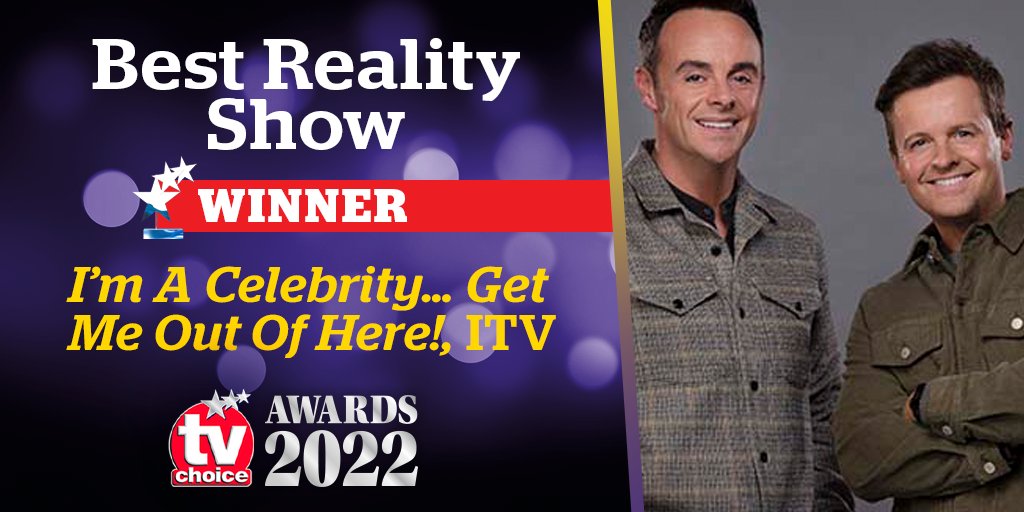 It’s an incredible seventeenth BEST REALITY SHOW win for @imacelebrity @ITV at the 2022 #tvchoiceawards
@antanddec #ImACeleb
