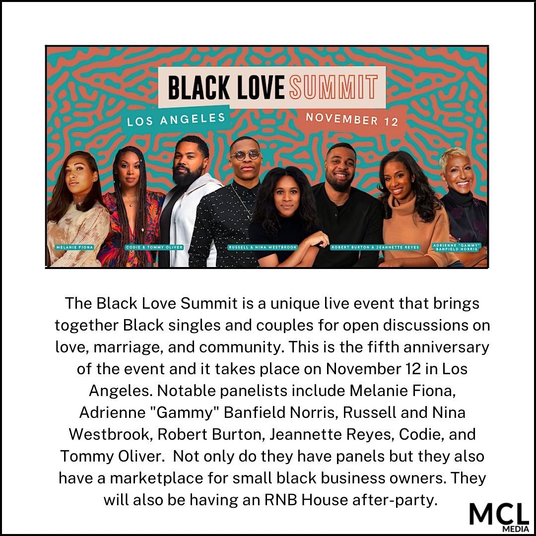 MCLMedia's tweet image. This past weekend was the fifth anniversary of the Black Love Summit, which is held in LA. Speakers talk about the connections and dynamic of relationships.

#mclmediaonline #mclmedia #smallbusinessmonday #blacklovesummit #monday #mondaymotivation #mondaymood #mondayvibes