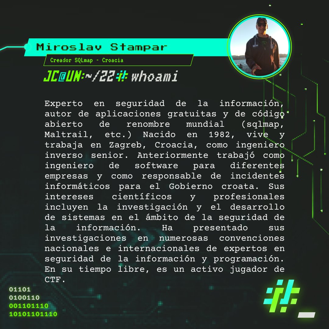 uqbarUN's tweet image. Directamente desde Croacia llega el gran @stamparm creador de SQLmap y quien nos dará la charla "sqlmap - detection, exploitation and optimization internals" en el #JCUN2022 No te pierdas esta oportunidad e inscríbete ya!!

#cybersercurity #ciberseguridad #Hacking