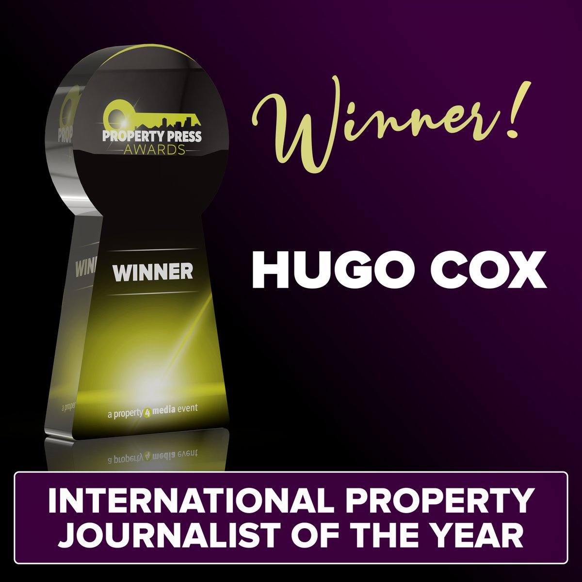 Property4Media (@property4media) on Twitter photo Who will be named International Property Journalist of the Year? Take a bow Hugo Cox <a href="/hugobriefly/">Hugo Cox</a>, <a href="/FT/">Financial Times</a> and <a href="/thetimes/">The Times and The Sunday Times</a> 🎉#PropertyPressAwards Who will be named International Property Journalist of the Year? Take a bow Hugo Cox <a href="/hugobriefly/">Hugo Cox</a>, <a href="/FT/">Financial Times</a> and <a href="/thetimes/">The Times and The Sunday Times</a> 🎉#PropertyPressAwards