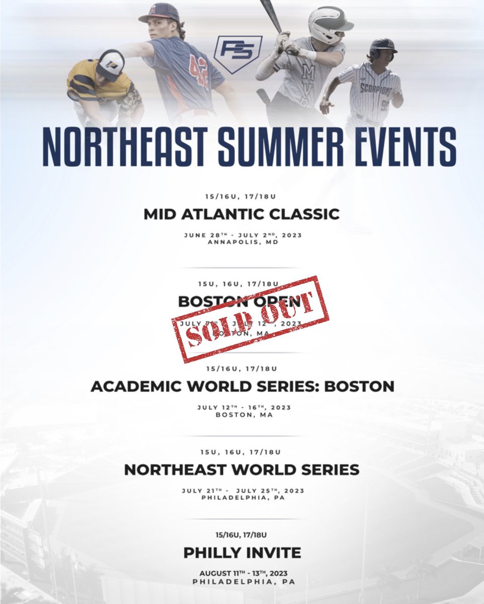 Quick look at the Northeast slate of events for Summer 2023!

📱Scouting &amp; Social Media
💻 <a href="/FlightScopeBSBL/">FlightScope Baseball</a> Data
🏟 Top level venues 

@psbaseballinc / #TheBestPlayHere
