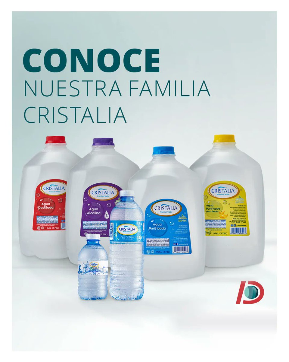 DiescoInd's tweet photo. Cristalia Premium Water tiene la categoría de aguas más completa de Puerto Rico con sus 4 variedades de Cristalia Purificada,  Alcalina,  Destilada y Purificada Bebé.  Todas se encuentran disponibles en envases de un galón, y son ¡exageradamente puras! https://t.co/IWQR9bOE8H