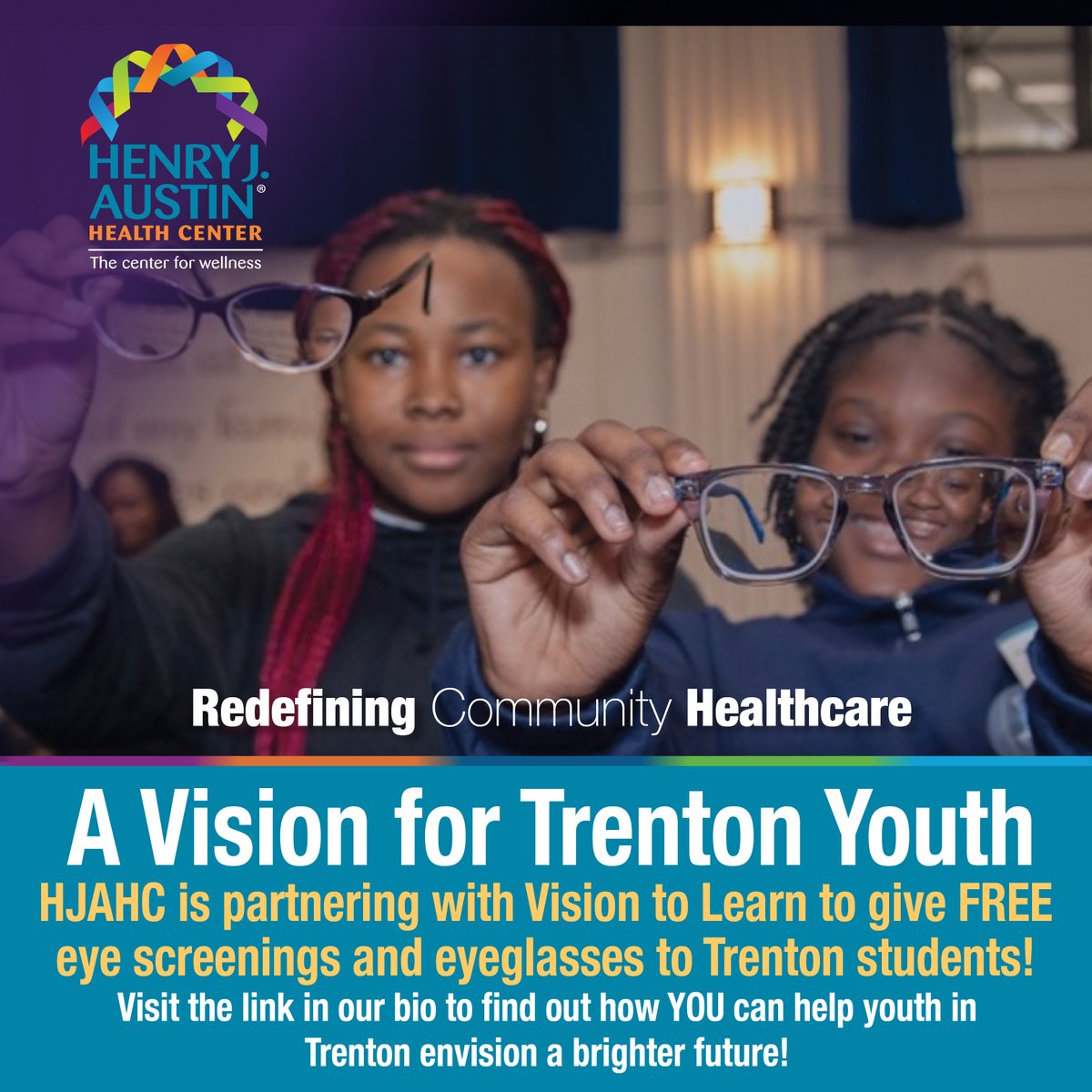 HJAHC is excited to announce our new partnership with <a href="/VisionToLearn/">Vision To Learn</a> to provide free vision screenings and eyeglasses to students in <a href="/TrentonPublicSc/">TrentonPublicSchools</a> Follow our #GivingTuesday campaign at henryjaustin.org/giving-tuesday