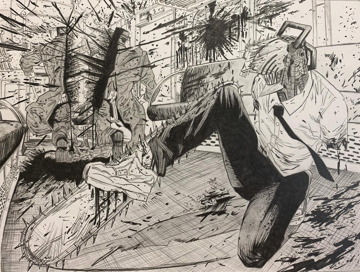 チェンソーマン 過去絵🪚 シャーペンと鉛筆で模写✏️ 最後に血を