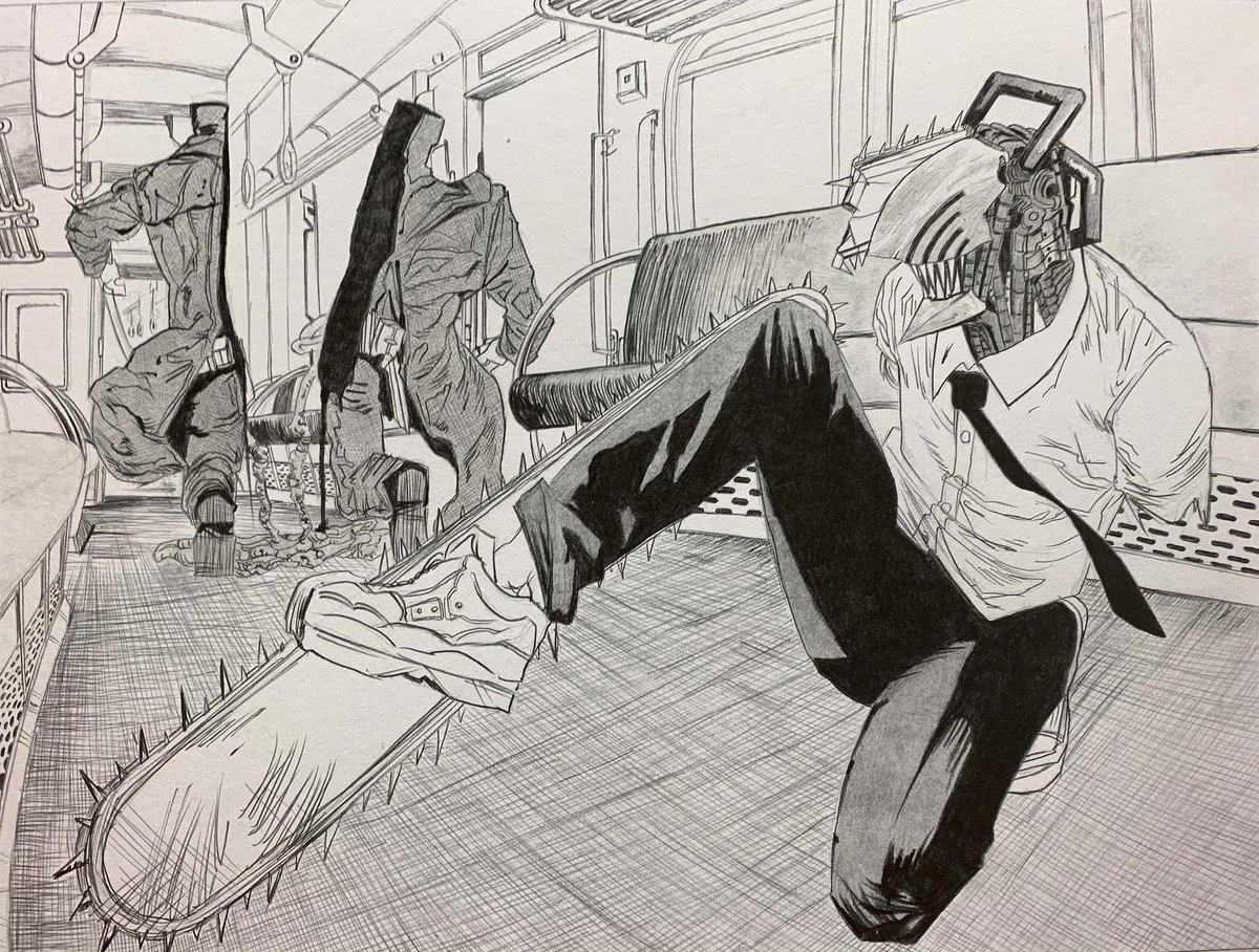 チェンソーマン 過去絵🪚 シャーペンと鉛筆で模写✏️ 最後に血を