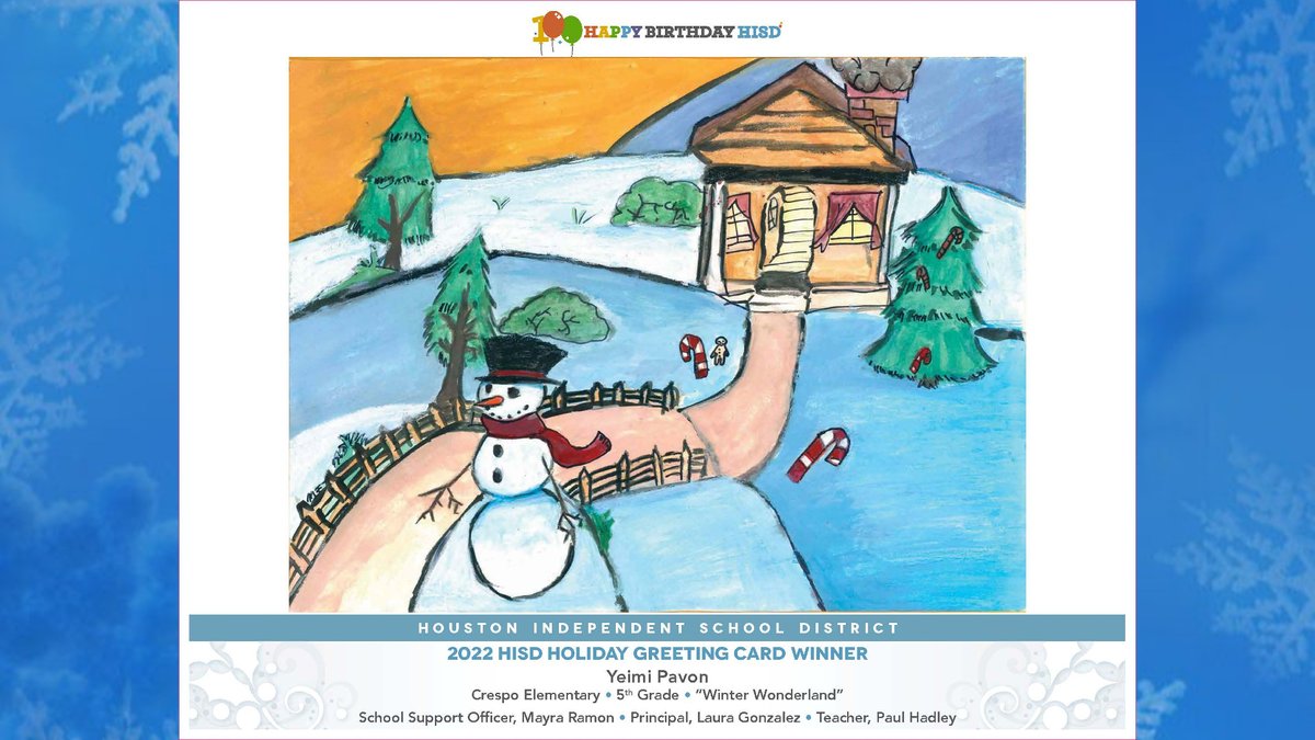 Houston ISD (@houstonisd) on Twitter photo Congrats to the winners of the 2022 holiday greeting card competition! The student artists were announced by <a href="/HISDSupe/">Mike Miles</a> and celebrated with a festive reception, complete with a performance by the <a href="/lovett_owls/">E. O. Lovett Elem</a> Handbell Choir! Check out the winning artwork: blogs.houstonisd.org/news/2022/11/1… Congrats to the winners of the 2022 holiday greeting card competition! The student artists were announced by <a href="/HISDSupe/">Mike Miles</a> and celebrated with a festive reception, complete with a performance by the <a href="/lovett_owls/">E. O. Lovett Elem</a> Handbell Choir! Check out the winning artwork: blogs.houstonisd.org/news/2022/11/1…