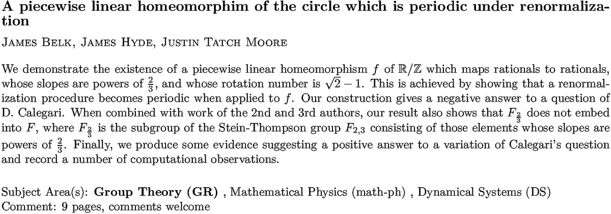 arxiv.org/abs/2211.05825…
J Belk et. al.
A piecewise linear homeomorphim of the circle which is periodic under
  renormalization