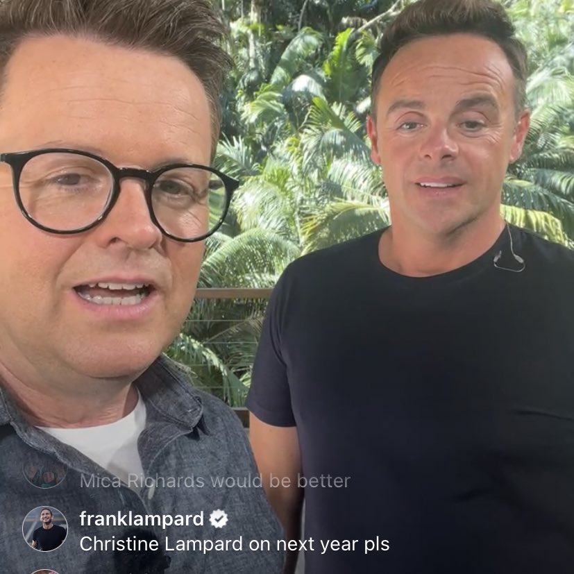 It’s the comments from @antanddec’s Instagram live for me 😆 #ImaCeleb