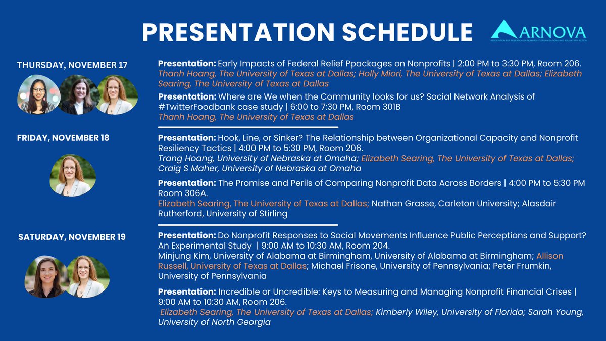 We will have a great team from <a href="/UTDallasPNM/">UT Dallas PNM</a> attending #ARNOVA22. Hope to see everyone soon! 
@NonprofitCSI <a href="/ThanhThiHoang/">Thanh (Minnie) Hoang</a> <a href="/ClineRavin/">Ravin Regina</a> <a href="/NpffmA/">NPFFM_ARNOVA</a>  <a href="/ARNOVA/">ARNOVA</a> <a href="/CriticalARNOVA/">ARNOVA Critical Perspectives Section</a>  <a href="/CGA_ARNOVA/">ARNOVA Community & Grassroots Associations Section</a> <a href="/TIBS_ARNOVA/">This profile has been discontinued</a>