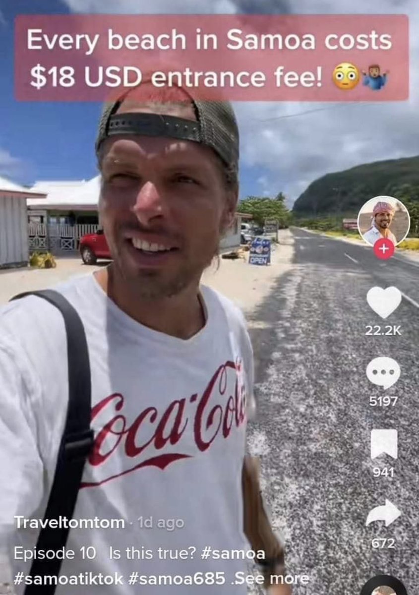This YouTuber is the topic of much humor on Samoan Facebook because he complained about entrance fees to beaches, charged by Chiefly families to tread on indigenous lands.
Our ancestors who suffered at the hands of colonizers are laughing in their graves. Bro! Not this century 🤣