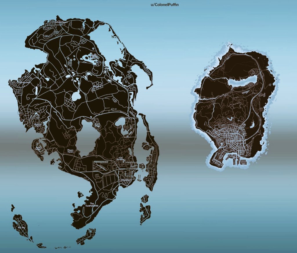 Size comparison of map of GTA 5