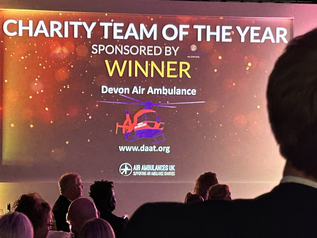 Congratulations on a hat trick of awards to <a href="/DevonAirAmb/">Devon Air Ambulance</a> - the champagne is flowing!