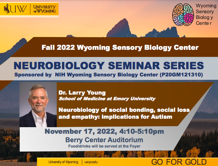 uwyoneuroscien1's tweet image. Don&apos;t miss this week&apos;s @uw_sbc seminar with Dr. Young from @EmoryUniversity