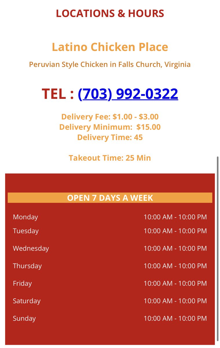 Menuocity's tweet photo. Latino Chicken Place has been serving Serving Charcoal Roasted, #PeruvianChicken since 2008. Located at 7263 Arlington Blvd, Falls Church, VA you can #OrderOnline for delicious #Takeout https://t.co/TK1MoAgdM8 #SupportLocal #Menuocity #HispanicFood #CharcoalChicken https://t.co/oHP9hjqnME