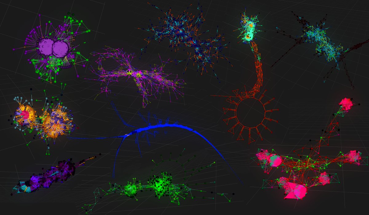 PrestoProjects's tweet image. Did a little simulation experiment where &quot;cells&quot; grow new cells in ways determined by &quot;signal chemical&quot; values that get passed down at cell-dependent rates. Not really going anywhere with this but it looks neat!