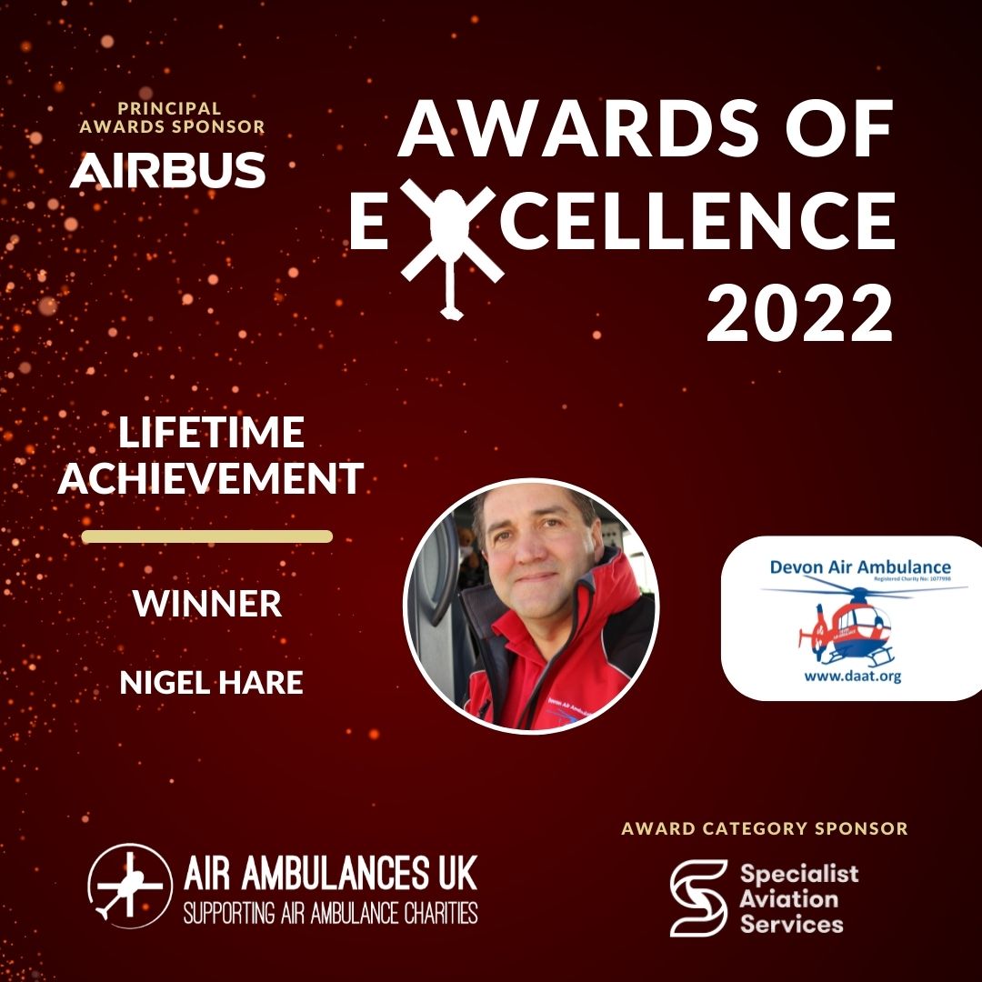 AirAmbulancesUK's tweet photo. 🥇 Congratulations Nigel Hare from @DevonAirAmb

For winning Lifetime Achievement at the #AAUKAWARDS for the 25 years of service within the Air Ambulance Helicopter Emergency Medical Services community. Nigel is one of the longest-serving paramedics within the UK! 💫 https://t.co/Apo2GEwJfZ