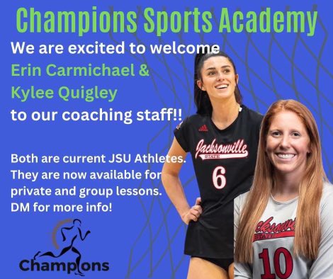 We are so EXCITED to have both these GREAT ATHLETES helping Champions Volleyball Club <a href="/erincarm10/">erin carmichael</a> <a href="/kydizzle/">kylee quigley</a> #championsplayhere #ChampionsVolleyballClub