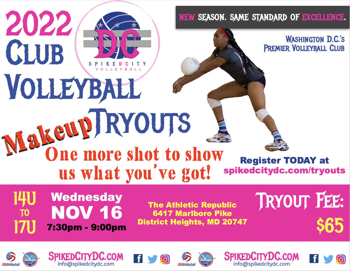 SpikedCityDC's tweet photo. One more shot to show us what you've got! Makeup tryout this Wednesday! Register TODAY! https://t.co/qKBotU5e8A https://t.co/4zlIkHTIhN