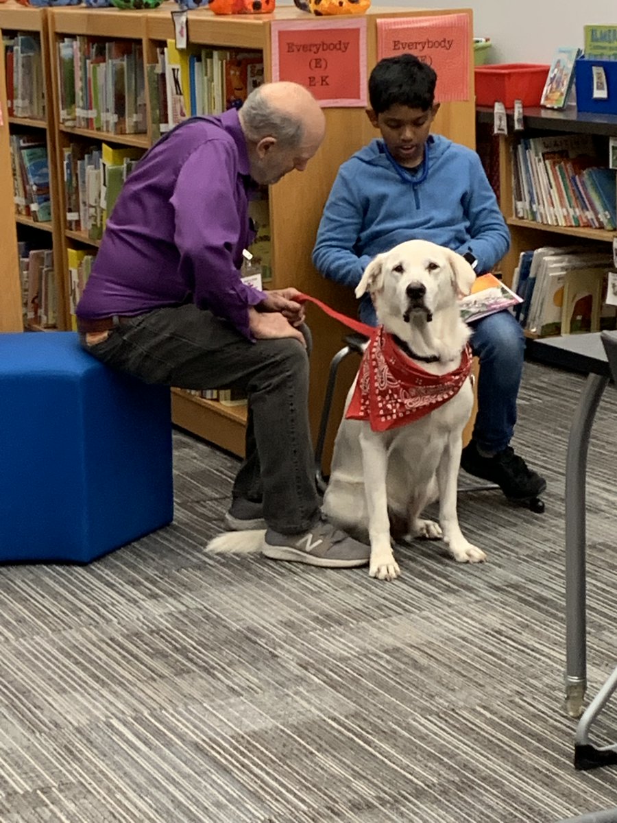 FittsLibrary's tweet image. We have officially begun reading with a therapy dog in the library to help students with reading fluency.  The students so enjoyed the privilege of reading to a therapy dog today. @RiddleElem @FISD_Libraries #FISDmadetoshine