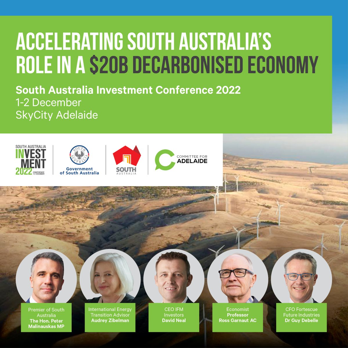 Proud to be the Gold Sponsor of the upcoming South Australia Investment Conference where leading minds will discuss how to unlock a $20 billion pipeline of renewable energy projects in the State. 
Learn more: saic2022.au 
#InvestSouthAustralia #GreenHydrogen #ICSA2022