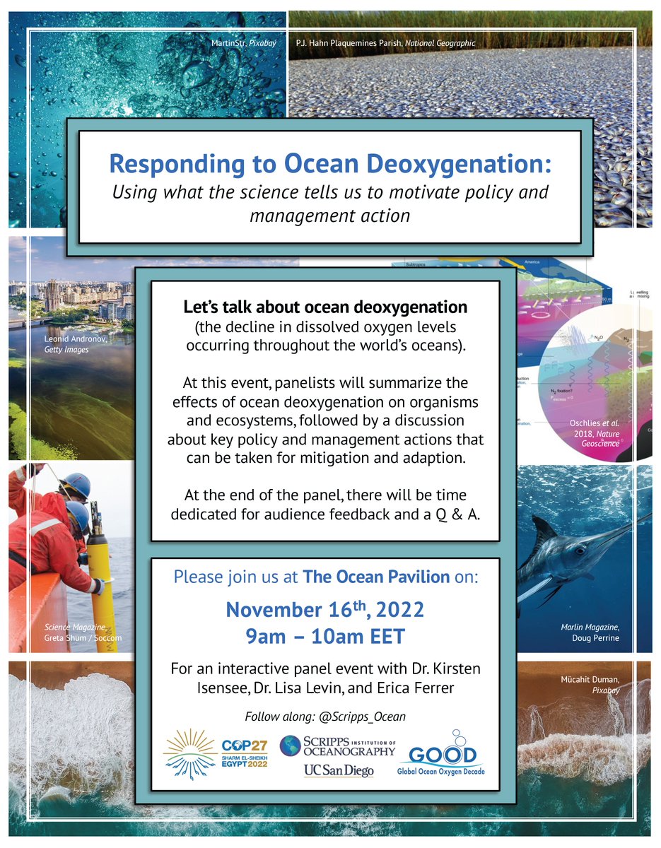 DeepStewardship's tweet photo. The decline in ocean oxygen levels is a major challenge caused by climate change. If you're at #COP27, make sure to listen to these speakers discussing what we can do about it! https://t.co/tmS6ezKkDC