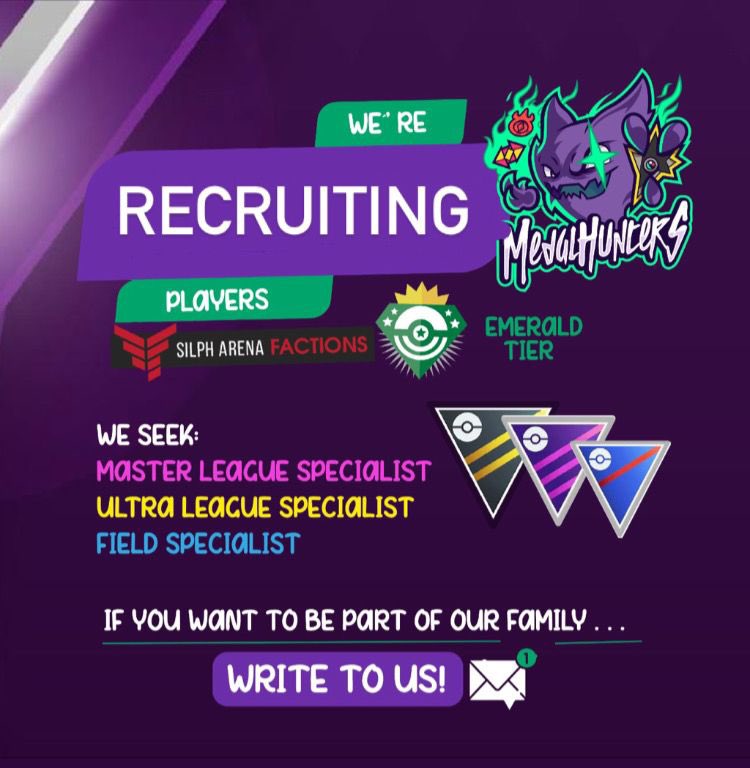 Seguimos buscando fortalecernos en este nuevo ciclo, si estás interesado en ser parte de nuestro equipo, envíanos un mensaje 🙌🏻

We continue to seek to strengthen ourselves in this new cycle, if you are interested in being part of our team, send us a message 🙌🏻

#pokemongo #silph