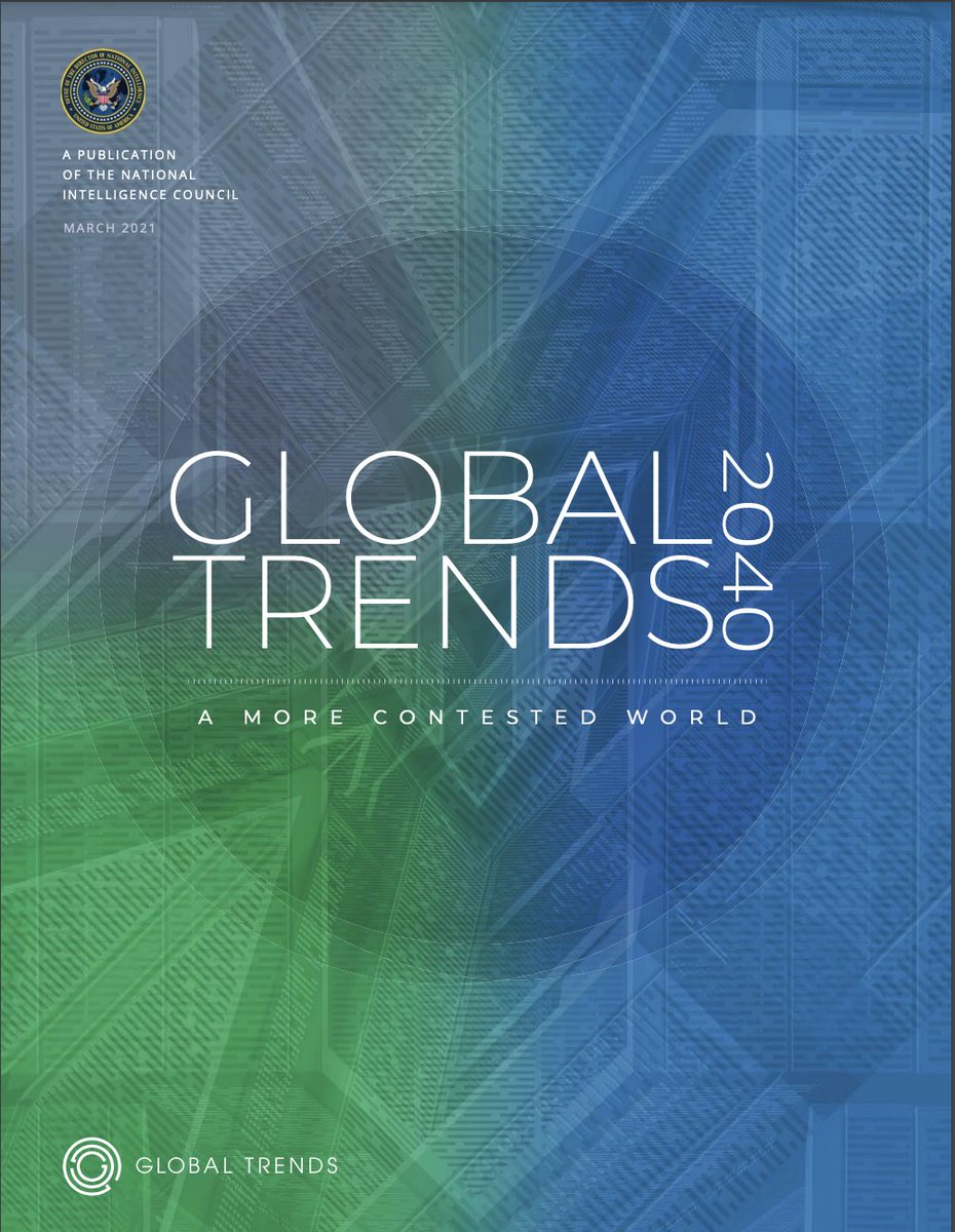 Voici un résumé des trucs les plus importants que j'ai lus dans le rapport de la CIA sorti en 2021 sur sa vision du monde pour 2040, disponible ici :
dni.gov/files/ODNI/doc…
