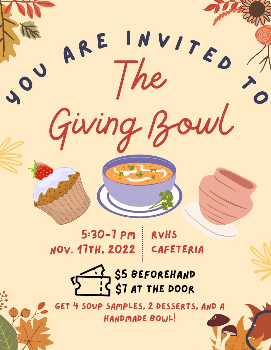 Soups, sweets, and bowls!! Come grab yours on Thursday and enjoy performances from students in the @rvhs Fine Arts Department!! Tickets are only $5 in advance! #TheGivingBowl #WinterWishes 💜