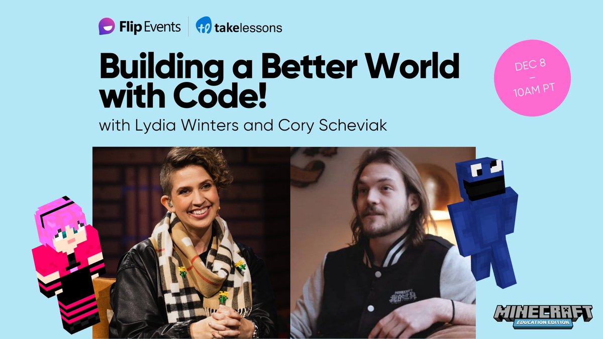 MicrosoftFlip's tweet image. Join @LydiaWinters and @Cojomax99 from the @Minecraft team on how we can all build a better world with code. @playcraftlearn
🔗 Register here: aka.ms/MinecraftEvent