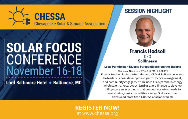 SolUnesco's tweet photo. SolUnesco's own Francis Hodsoll joins a great panel for "Let's Talk Local Permitting," exploring bottlenecks/challenges, the state's role in the process, and community engagement. Learn more and register! https://t.co/EGIXiCl04E #SOLARFOCUS #solarpower #solarenergy https://t.co/gzh3K2OMVT