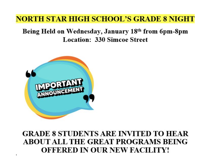 North Star High School on Twitter "All future grade 8 students, mark