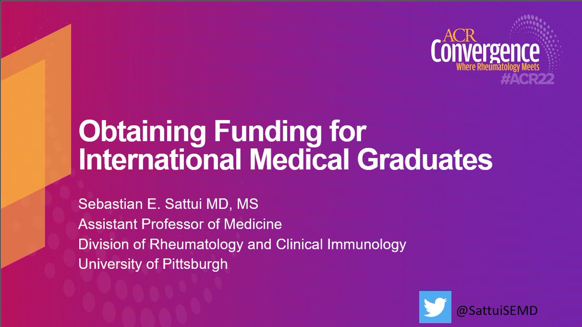 It has been a fun #ACR22. So glad to see so many friends in person!
Although wrapping up, just want to highlight the talk I was invited to give in the #ECI community hub. 
'Funding for #IMGs'
For any IMG interested in research, please check the recorded talk (1/3)