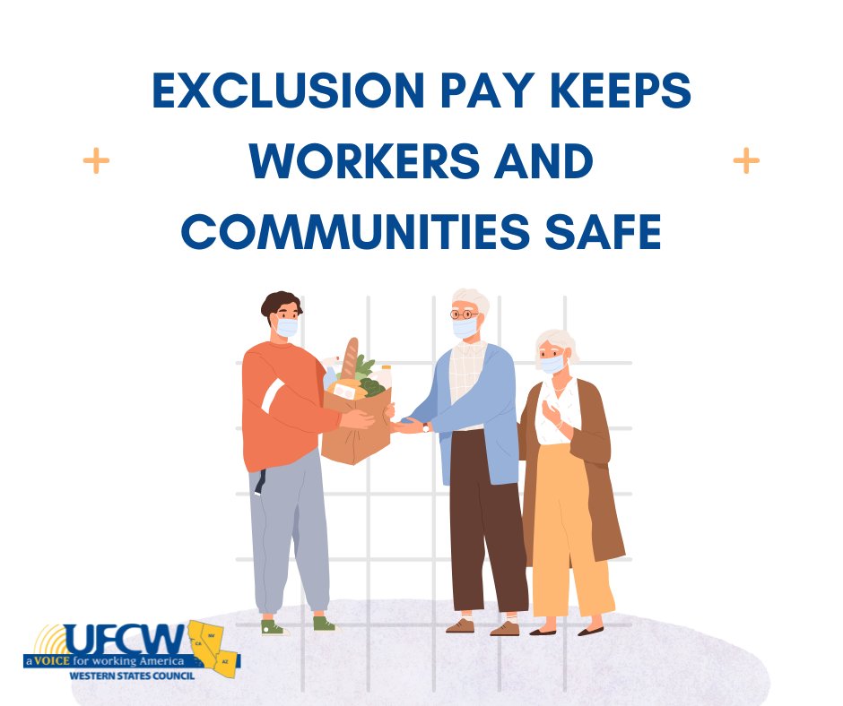 Grocery workers, pharmacists &amp; meatpackers were on the frontlines of the pandemic, &amp; we heard about the sacrifices they made. Cal/OSHA-these workers need exclusion pay so they can do the right thing &amp; stay home when they’re sick! Add exclusion pay in the standards!