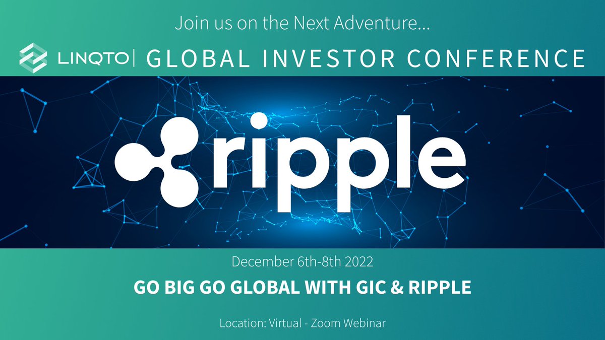 LinqtoGIC's tweet photo. On Dec 6th-8th @LinqtoGIC @linqtoinc, we're "Going Big and Global with @Ripple," inviting experts like @jenniferarcuri #RobCunningham @LindaPJones @DigPerspectives #KandiceCota, #MatthewHickey #JackMcDonald.
Be one of the few to peek behind the curtain: https://t.co/Wl90jM0LoN https://t.co/DV73H5GvoE