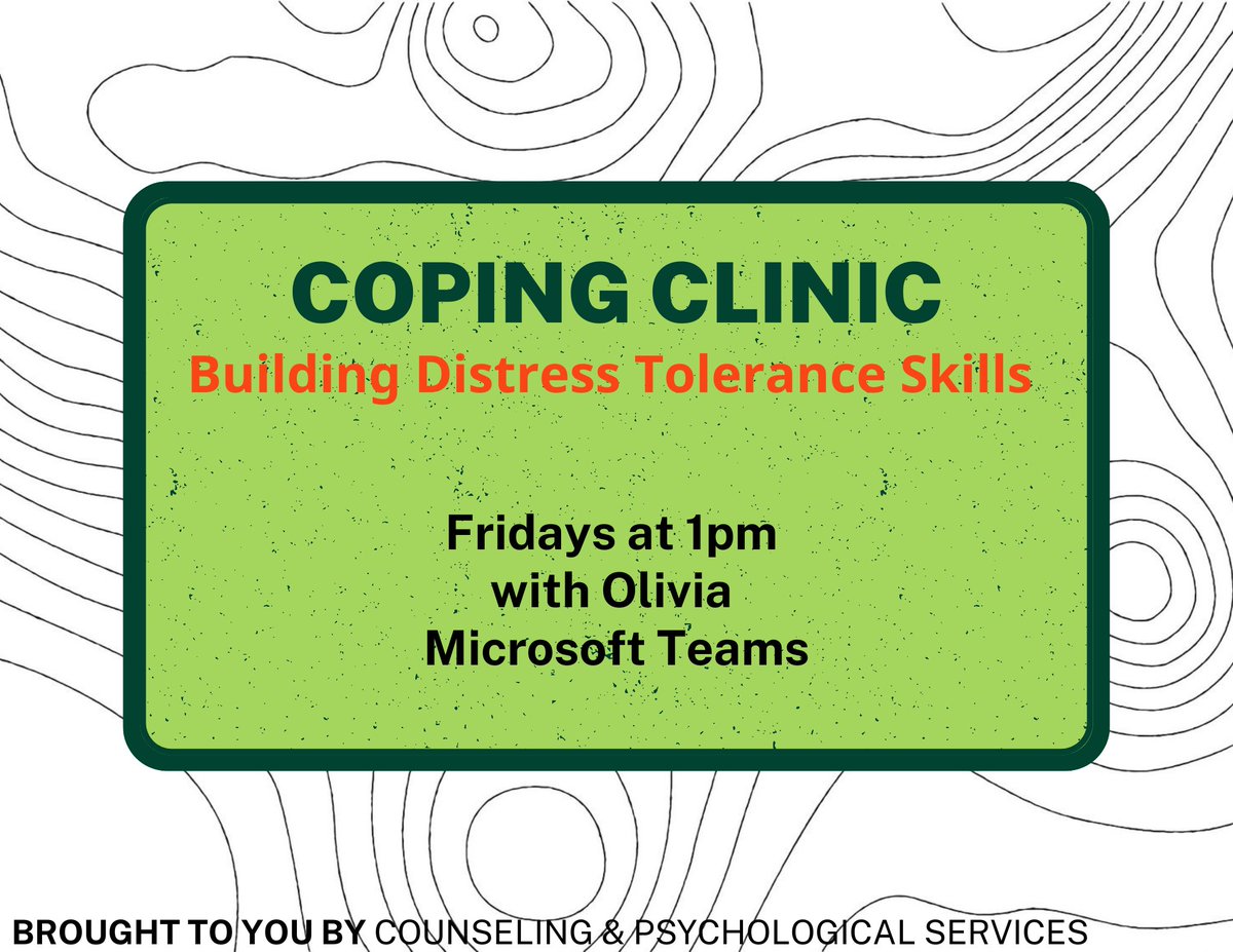 Are you feeling some stress related to the holidays, upcoming projects and exams, or something else? Join Olivia today at 1pm via Teams to learn distress tolerance skills! Learn more here: ohio.edu/counseling/cop…
<a href="/ohiou/">Ohio University</a> <a href="/OHIOStudentLife/">OHIO Student Life</a>  <a href="/Ohio_HP/">Ohio University Health Promotion</a>