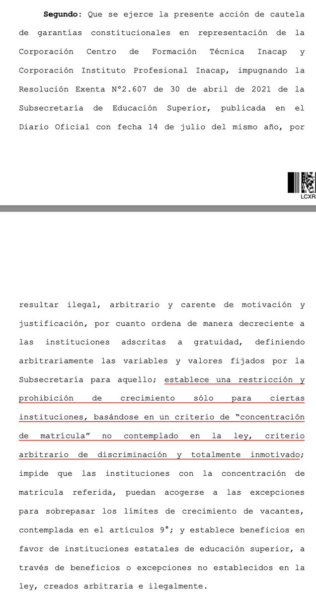 LuisCorderoVega's tweet photo. CS (14.11.2022, rol 25149-2022) Subsecretaría de Educación Superior actúa de modo ilegal cuando limita crecimiento de matrícula interanual de los IP y CFT para efectos de gratuidad. Es inconsistente con argumentos de política pública sostenidos y no se aprecia fundamento racional https://t.co/5CDCJpTuKn