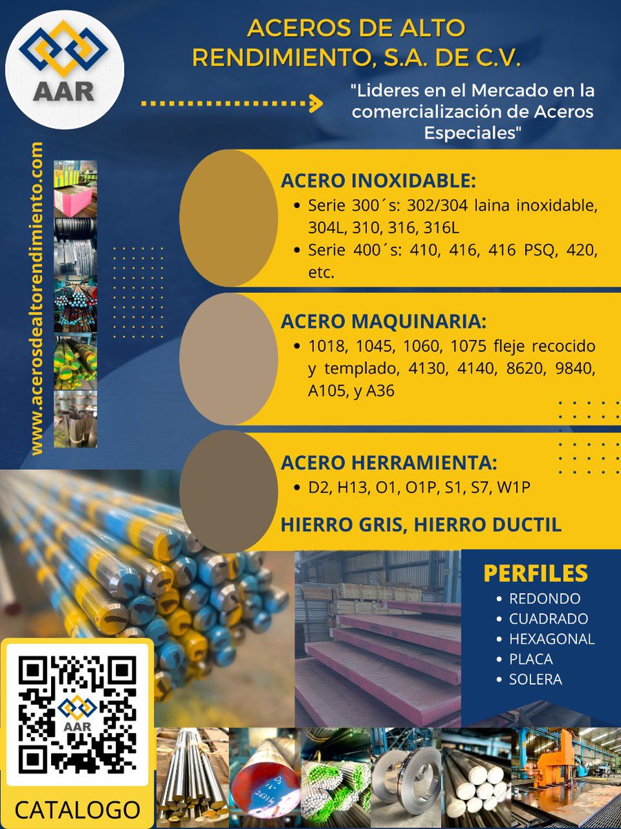 aceros_aar's tweet photo. Los invitamos a conocer nuestra nueva página de internet, así como escanear nuestro catálogo de productos y servicios contenido en el QR de esta foto. Esperemos les guste! :) https://t.co/etfKk49tIJ 

#acerosespeciales #aceros_aar #acerosinoxidables #acerosmaquinaria https://t.co/5jGF2bg9rn