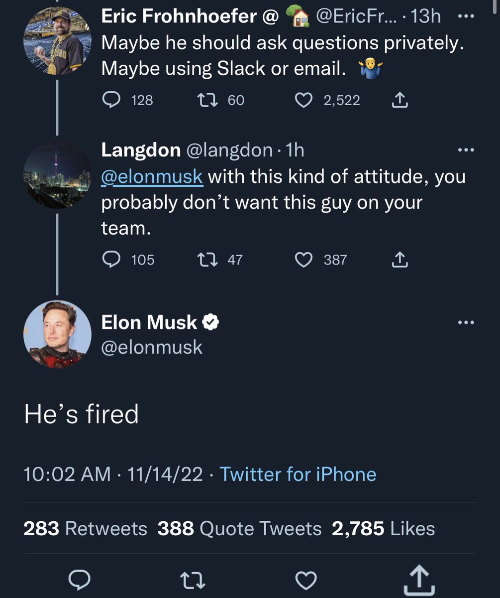 maxifirtman's tweet photo. En la novela de Twitter de hoy, Elon despide a un programador de la empresa que lo contradijo en público respecto a por qué la app funciona lenta en algunos países.

Es todo muy bizarro. https://t.co/1RipvbCccS