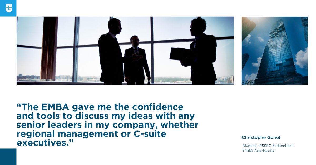 ESSEC_AP's tweet photo. #ESSECExecutive | For most professionals, the decision to pursue further education in the form of an Executive MBA (#EMBA), as offered by @ESSECAPACEMBA, is a valuable step up. Read more about the program at https://t.co/QfhWhkQtgO. https://t.co/SRy1zwJtpT